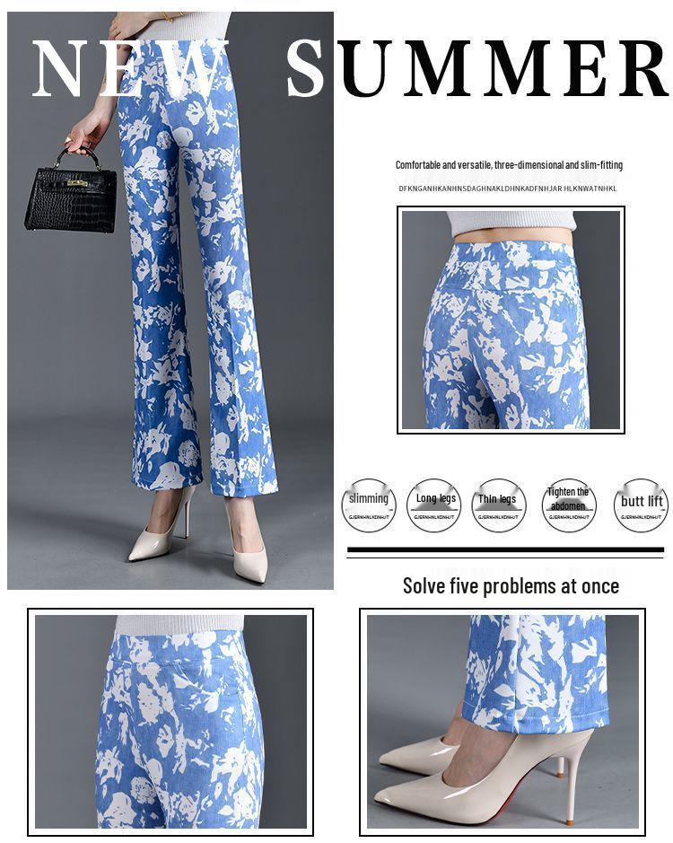 Denim Blue Stylish Micro-Flare Summer Pants - Plus Size Slim-Fit Versatile Casual Women's Trendy Long Pants