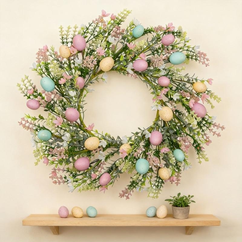 Easy Hanging Easter Eggs Flower Wreath Plastic Holiday Decoration Garland Perfect For Front Door Wall Display