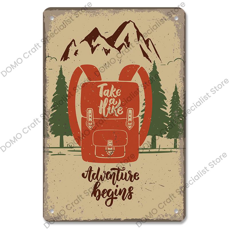 Camping Abenteuer Plaketten Vintage Metall Platte Berg Reise Campervan Touren Retro Metall Zeichen Wand Dekor Reise Club Camping Autos
