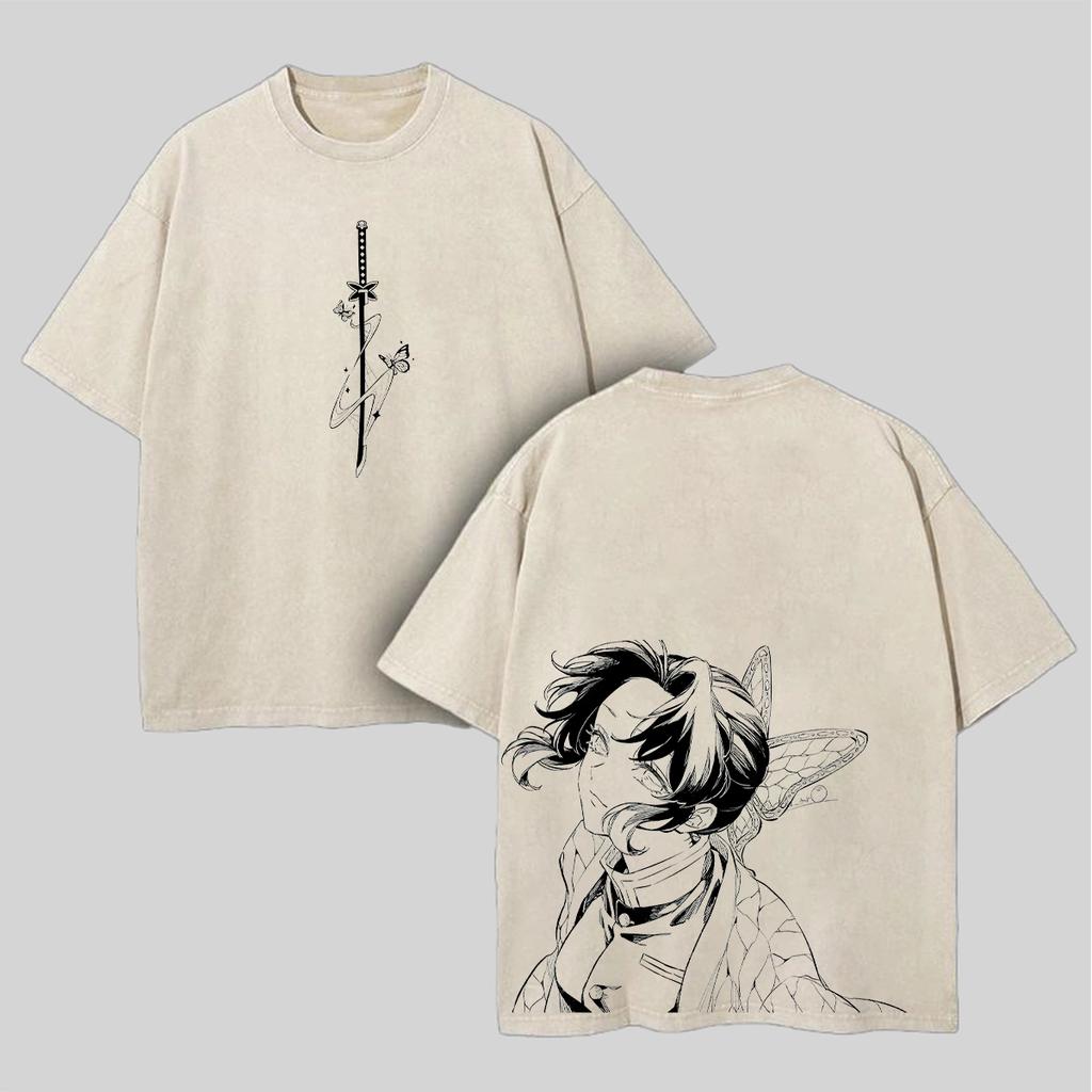 Demon Slayer Kochou Shinobu Graphic T-shirt Cotton Breathable Short Sleeve Tees Washed Oversized T Shirt for Men Women Clothing