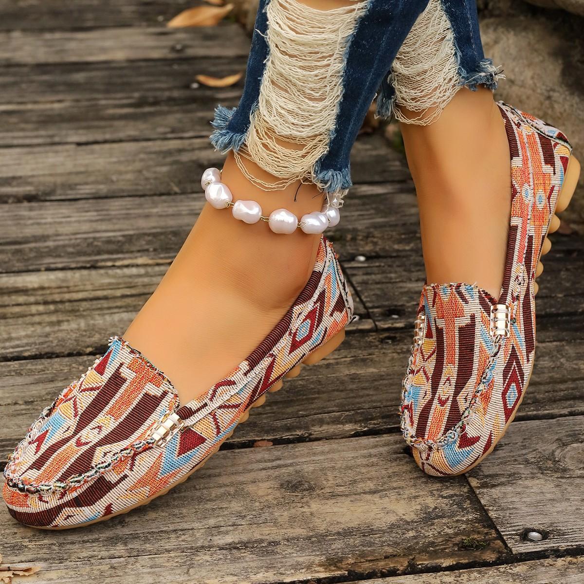 

Цветочные ткани Lazy Person Flat Single Shoes Весна и лето Этнический стиль Узорчатые повседневные женские Single Shoes 35 оранжевый