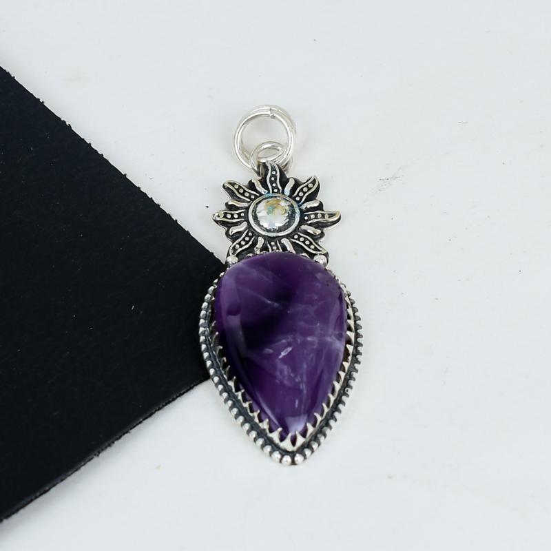 Natural Amethyst Gemstone Pendant 925 Sterling Silver- Handmade Design, Everyday Wear Jewelry, Unique Amethyst Pendant Father's Day Gifts