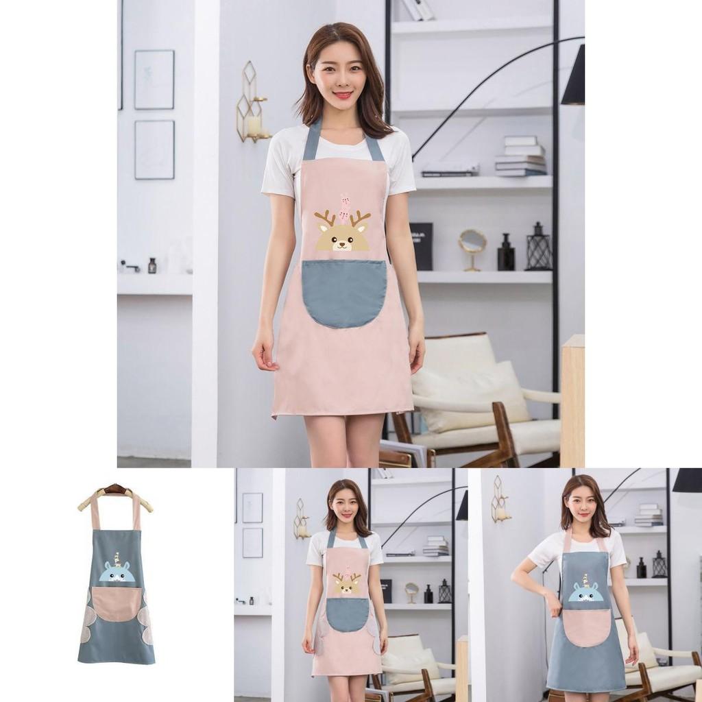 Cute Cartoon Deer Polyester Sleeveless Apron For Kitchen Cooking Home Gift For Teens