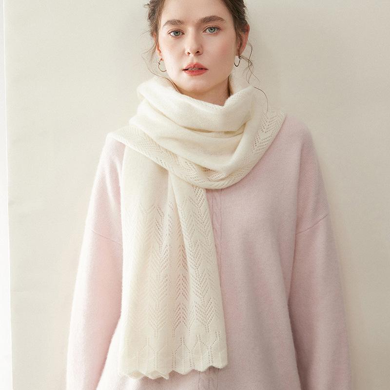 Women's 100% Pure Cashmere Hollow Knitted Scarf - Warm & Fashionable for Autumn/Winter