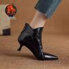 Women's V-Cut Stiletto Heel Ankle Boots, Pointed Toe, Fleece-Lined, Back Zipper - 2025 Autumn/Winter Collection.