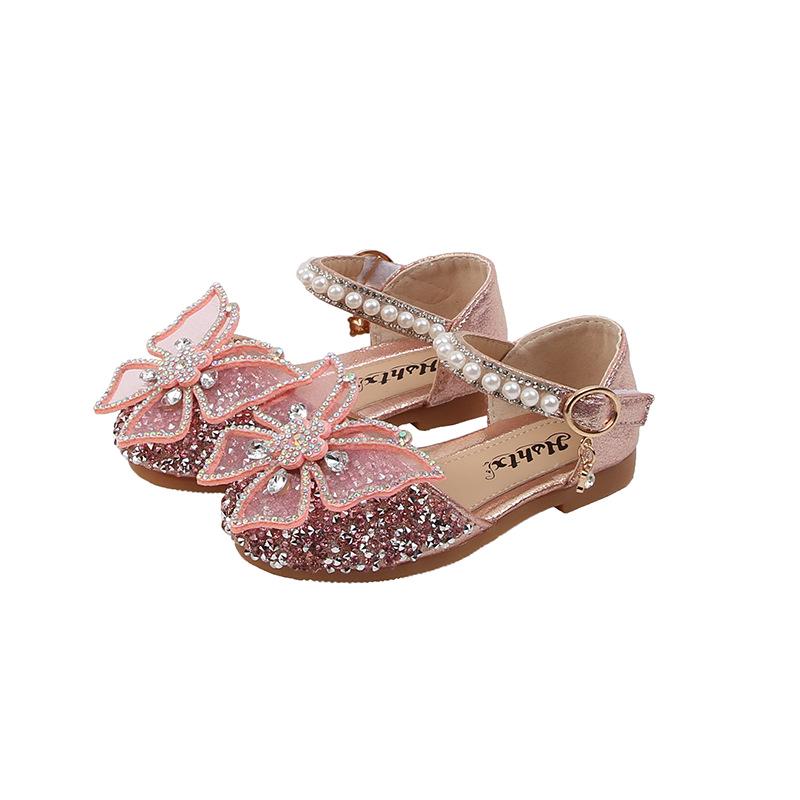 

2025 Spring/Summer Girls Korean Bow Princess Sandals – Sequined Dance Shoes 21-25 розовый