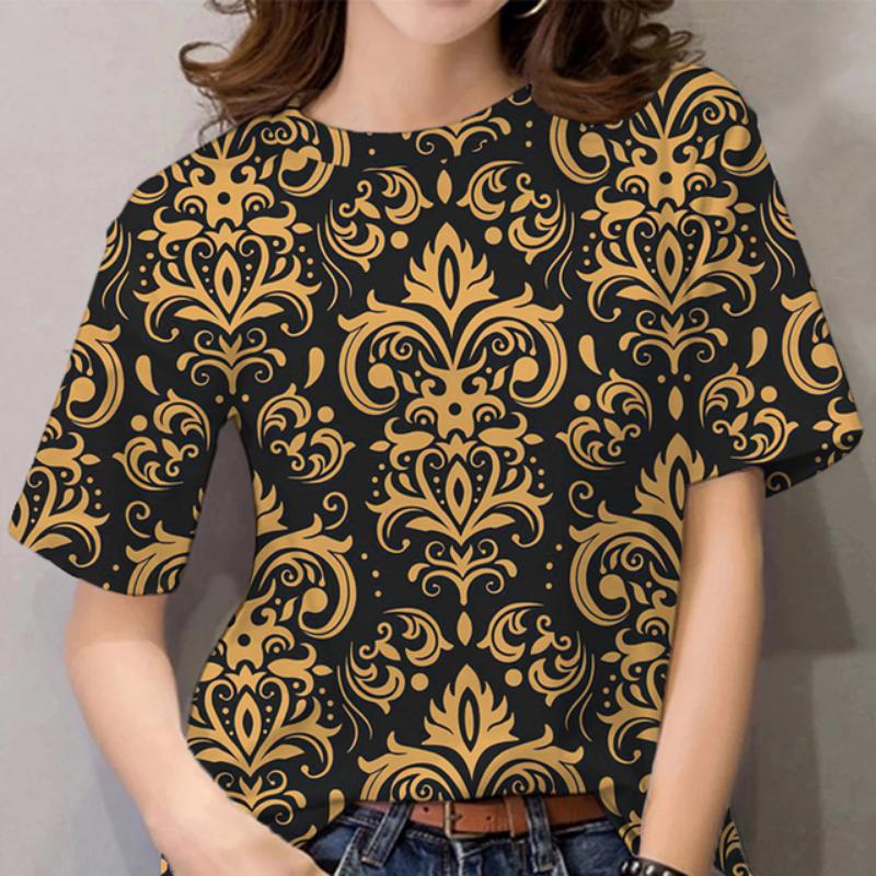 T-shirt Estiva da Donna Stampa Barocca 3D Manica Corta Lusso Moda Ragazza Top Tee Harajuku Tshirt Abbigliamento Taglie Forti Y2k