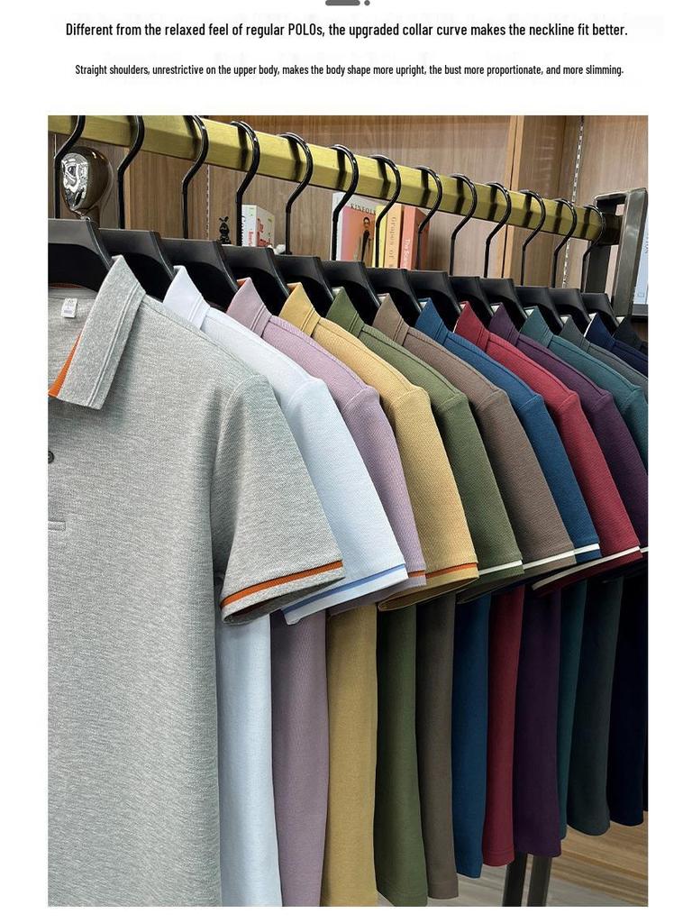 Men's Breathable Cotton Polo Shirt: Short Sleeve, Skin-Friendly, Light Business Casual, Lapel T-shirt, Versatile Base Layer Top.