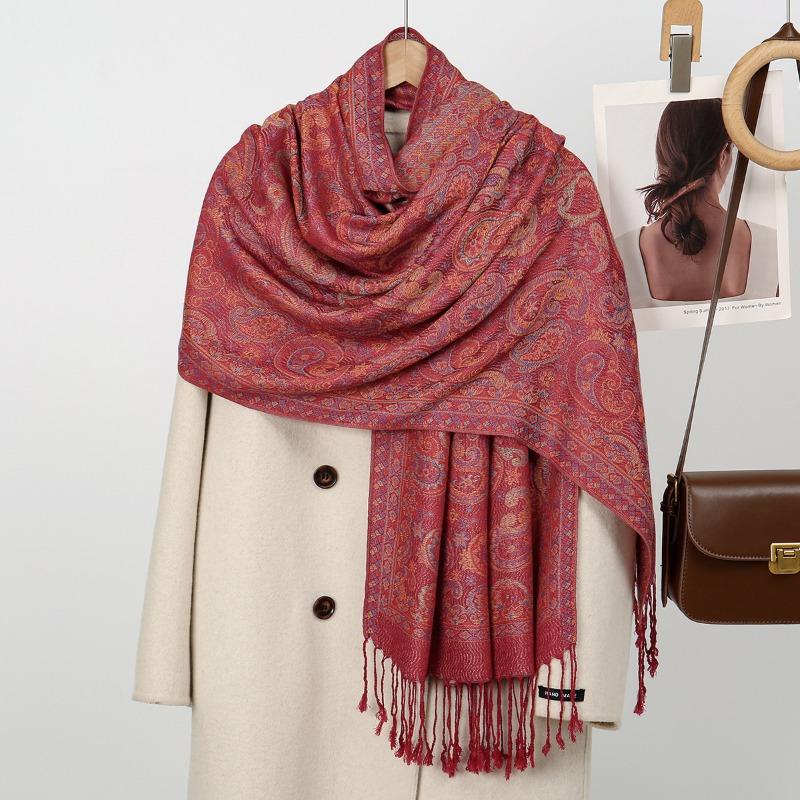 

Популярный новый жаккардовый шарф с бахромой из кашемира, ретро верхняя женская теплая шаль, шарф 184*70cm