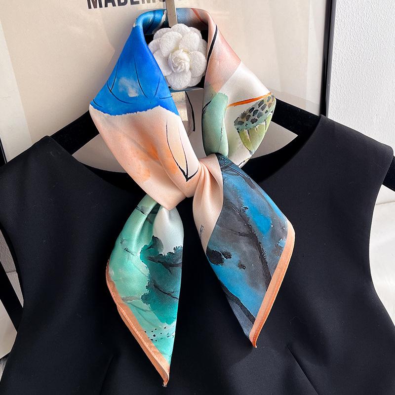 

100% Natural Silk Scarf Women Square Floral Shawls Wraps Foulard Scarves Pashmina Neckerchief Female Hijab Bandana Kerchief 53cm Real Silk 53x53cm
