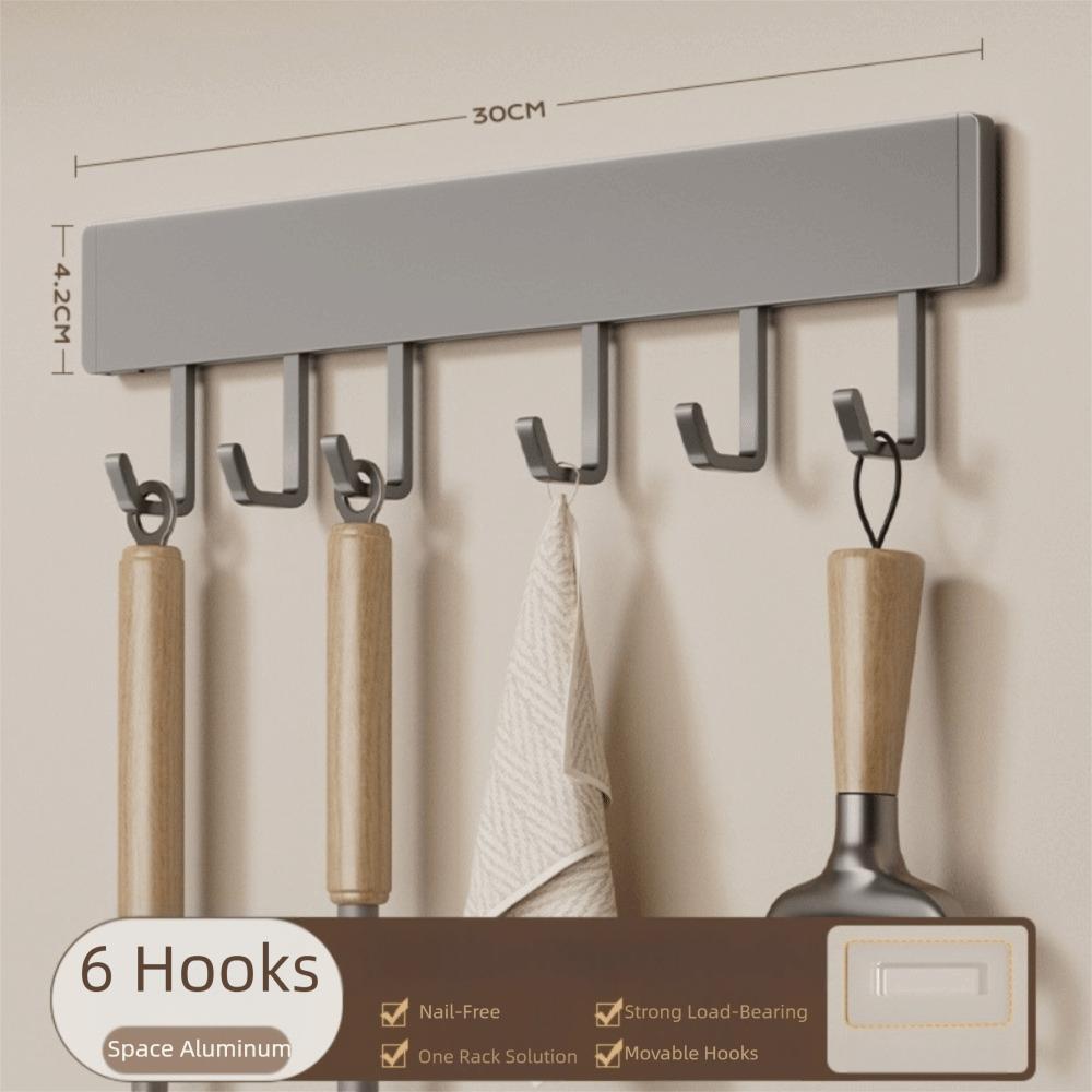 New 30/50cm Kitchen Hook Rack No Punching Space Saving Wall-mounted Hook Movable Hook Hook Rack Kitchen