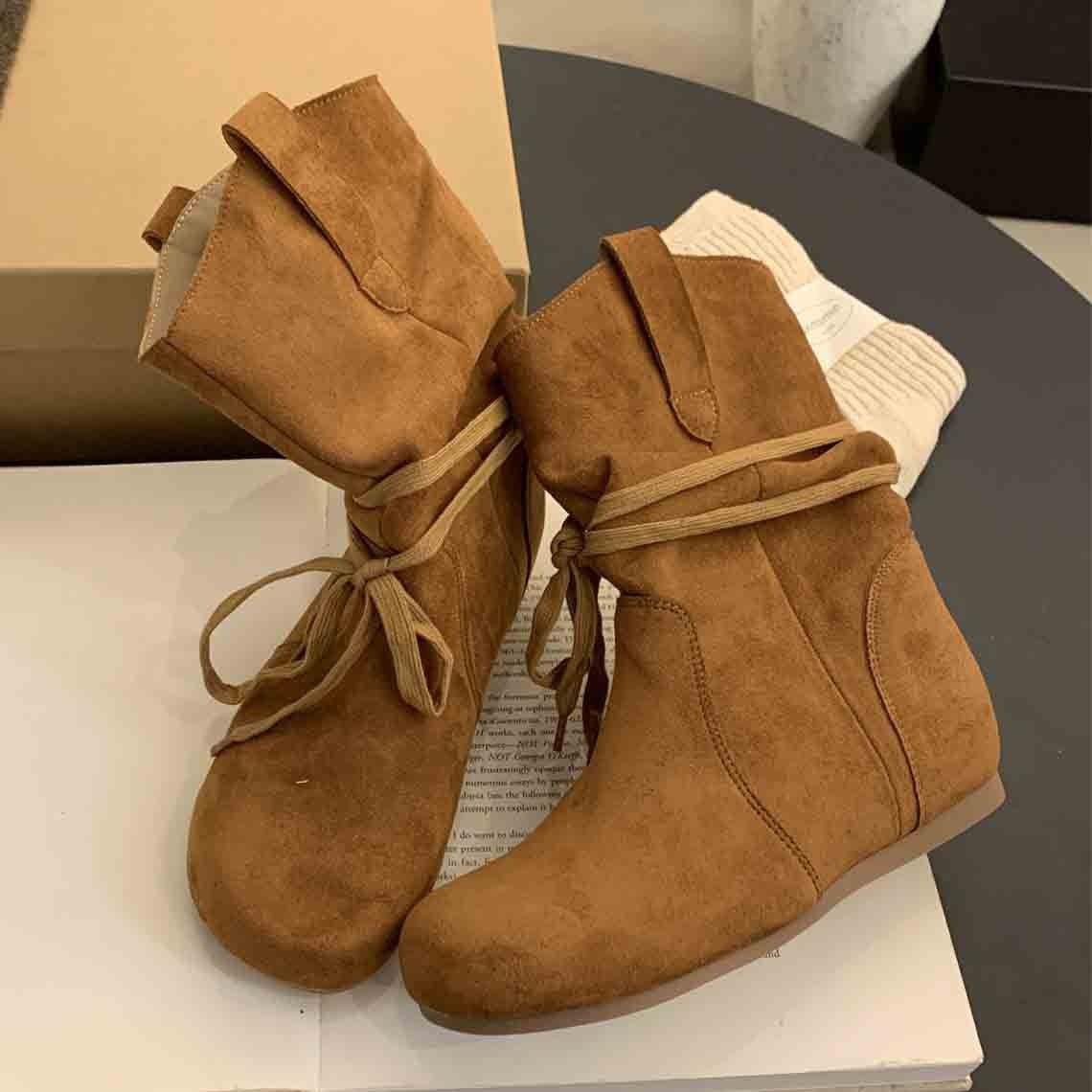 

Retro inner heightening short boots 2025 autumn and winter round head lace-up thick-soled Martin boots Birkenstock western cowboy boots 40