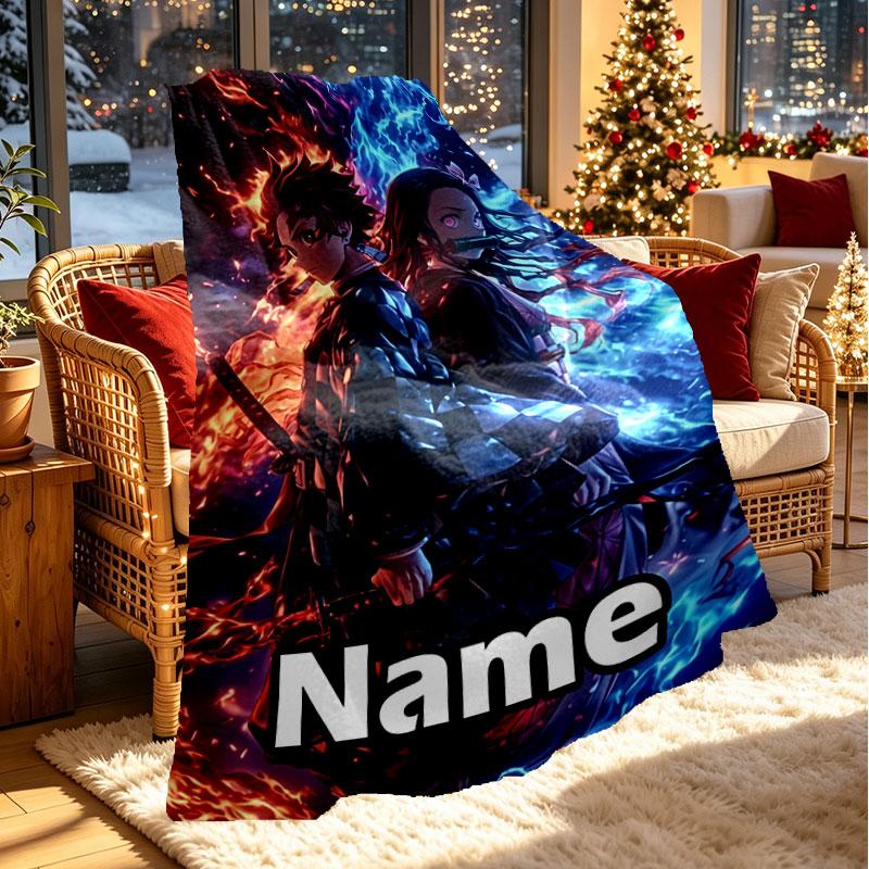 Individuelle Personalisierte Demon Slayer Druckdecke, Heimdekoration, Schlafzimmer, Sofa, Camping, Couch, Geschenke für Geburtstag Weihnachten
