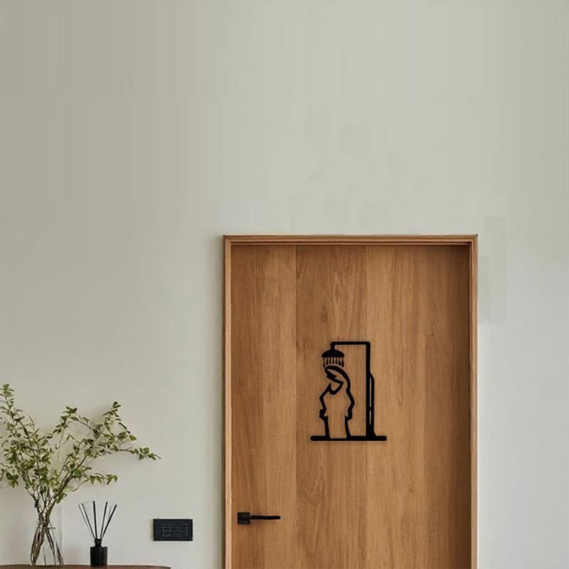 Black Shower Figure Wall Decoration Minimalist Line Metal Bathroom Sign Rustic Door Sign Funny Door Topper Home Decoration