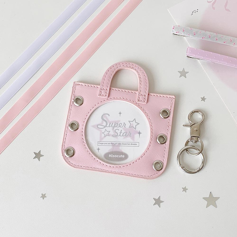 Korean Ballet Style Ribbon Hollow Badge Holder Transparent Round Pin Display Case for Ita Bag Cute Keychain Charm for Students