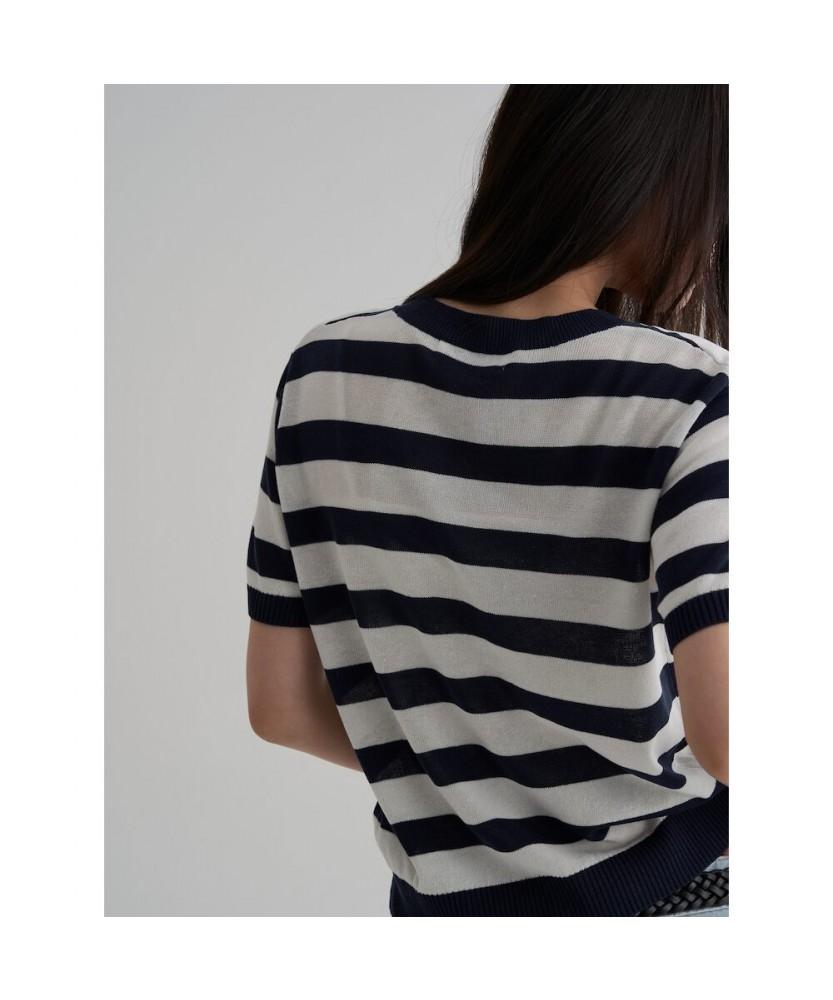8SECONDS Short-Sleeved Striped Pullover In Ivory