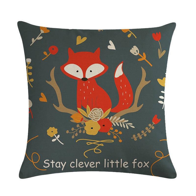 18 Fox Cartoon Linen Cotton Pillow Case Cushion Cover Sofa Home Decor Square
