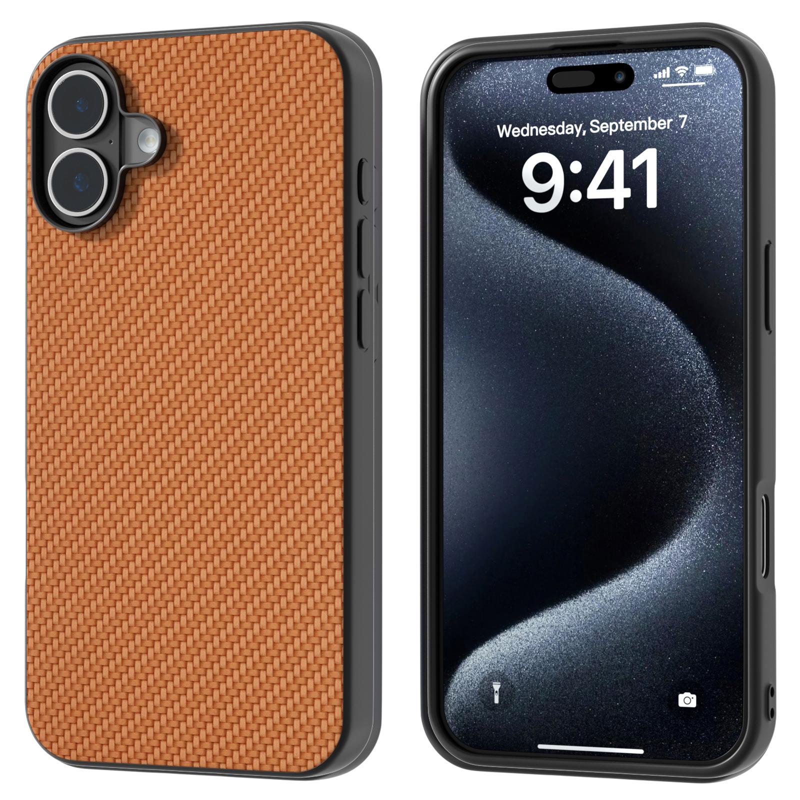 ABEEL Чехол для iPhone 16 с текстурой углеродного волокна, покрытый полиуретаном F
