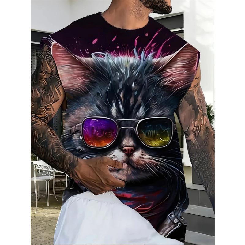 Sommer Rundhals Lustiges Tiermuster 3D Gedrucktes Top Modische Lässige Ärmellose Damen Tanktops