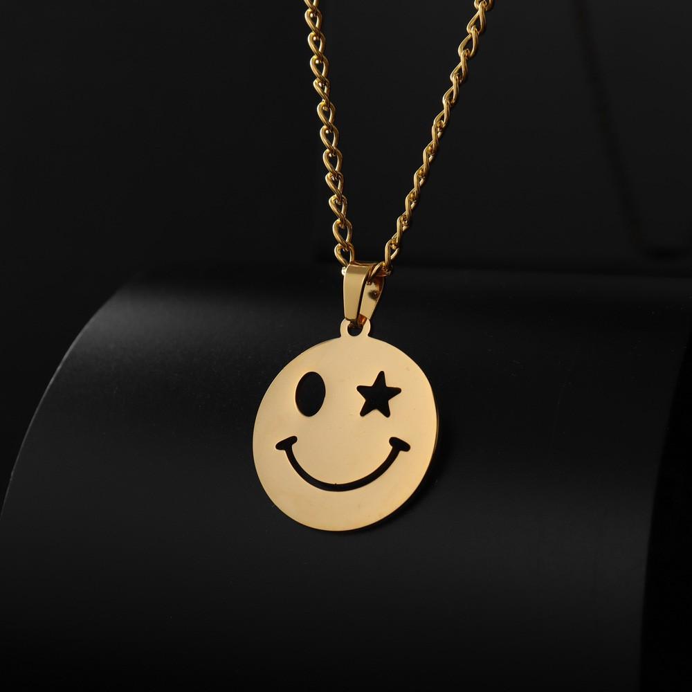 Star Eyes Smiling Face Men's Titanium Steel Jewelry Pendant Necklace