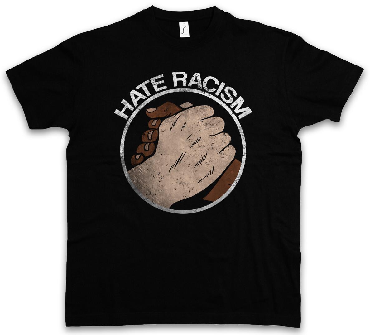 Hate Racism T-Shirt Love Black and White No Borders No Nations Against Hands M