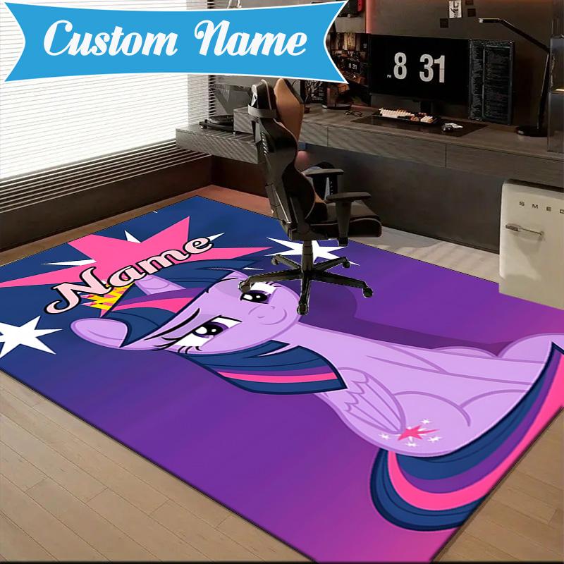 Custom Name Unicorn Fantasy World Rug for Living Room, Game Rooms, Office, Bedroom, Floor Mat Playful Design, fan gifts Christmas decor