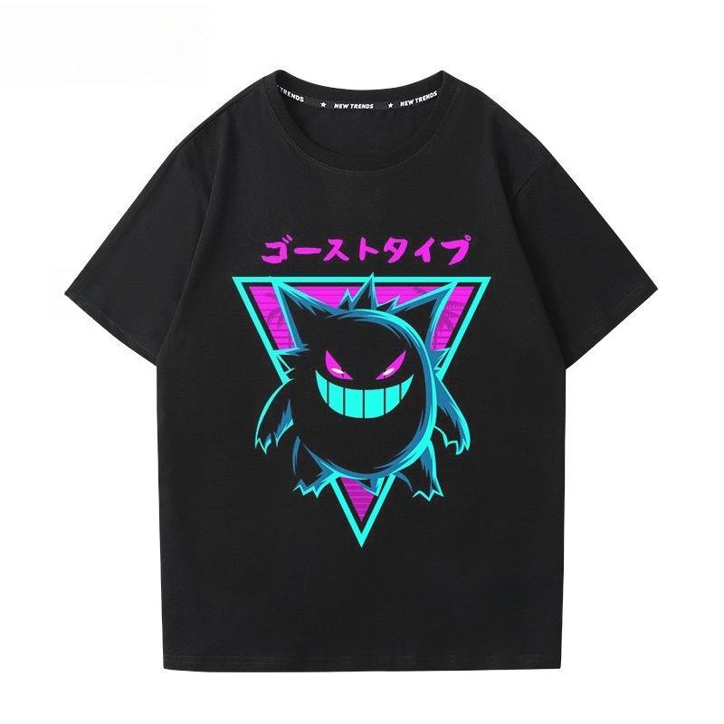 

Pokémon Gengar Printing Tee Pure Cotton Tshirt Mens 2026 Summer Fashion Oversize Street Casual Y2K Tops Streetwear Clothing M