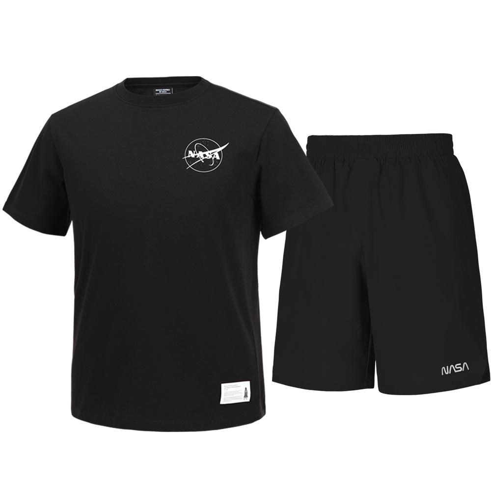 Nasa Unisex Cotton Blend Training T-Shirt + Woven Knee-Length Shorts Set [Black] 95