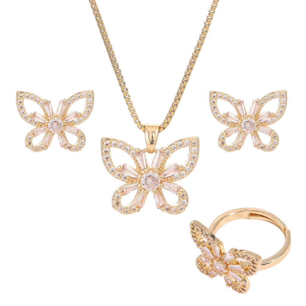 Zircon Butterfly Necklace For Women, High-End Simple Temperament, Hollow Pendant Set.