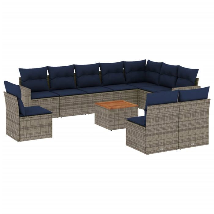 VidaXL Salon de Jardin avec Coussins 11 pcs, Canapés de Patio, Ensemble de Meubles, Mobilier de Terrasse Exterieur, Gris 3256509