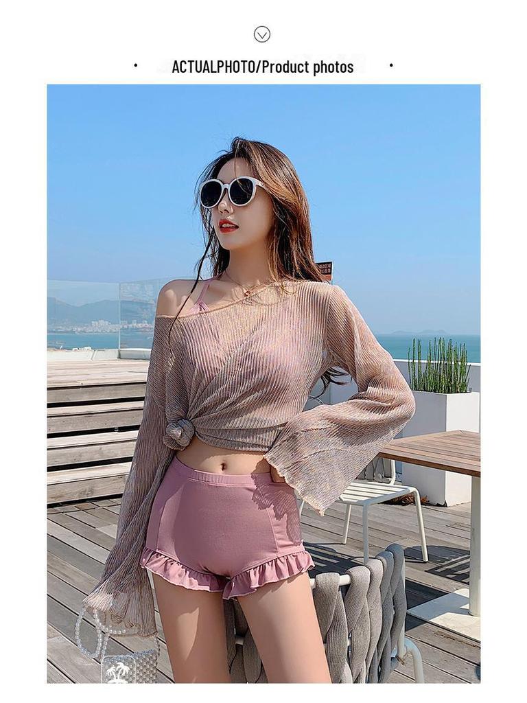 2025 Women's Three-Piece Split Swimsuit: Long-Sleeved, Sun-Protective, Sexy, Slim, Fairy-Inspired for Hot Springs.