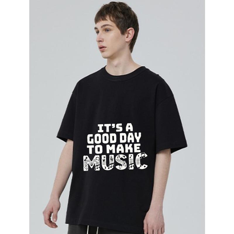 Oversized T-Shirt Black Its A Good Day To Make Music Musical Notes Print Casual Wear for Men and Women Music Lovers Streetwear Fashion