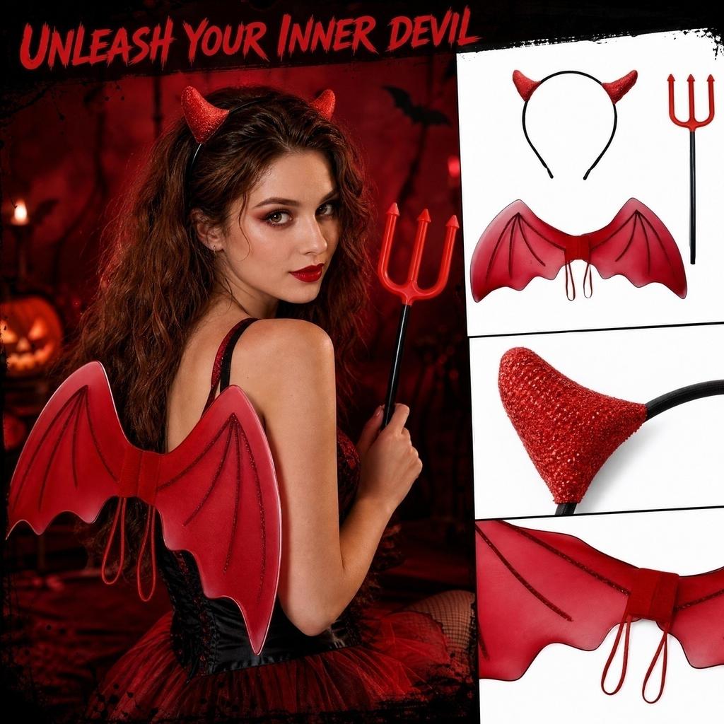 Devil Halloween Costume Accessories Set with Headband and Staff 0418G