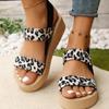 Fashion Summer Leopard Open Toe Sandals for Women Fashion Back Strap Med Heel Sandal Woman 2025 Thick Platform Wedge Sandals Female