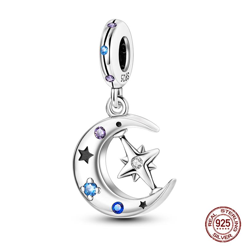 Fashion Copper Sparkling Zircon Star Moon Series Charms Beads Fit Qikaola Original Bracelets Diy Birthday Jewelry