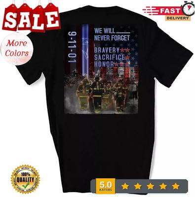 T-shirt Patriottica 911, Maglietta Giorno del Ricordo 9-11, Non Dimenticheremo Mai Coraggio Sacr...