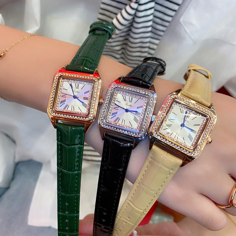 Square Simple Roman Diamond Women'S Watch Niche Light Luxury Leather Watch Fashion High Sense Women'S Watch