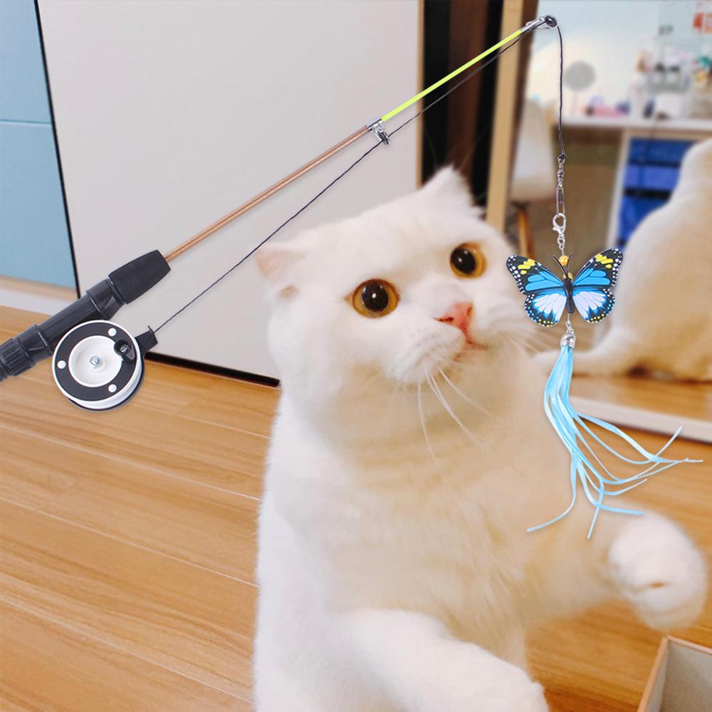 1PC Retractable Cat Feather Teaser Wand Stick Toys Interactive Cat Fishing Rod for Indoor Play Kitten Teaser Supplies