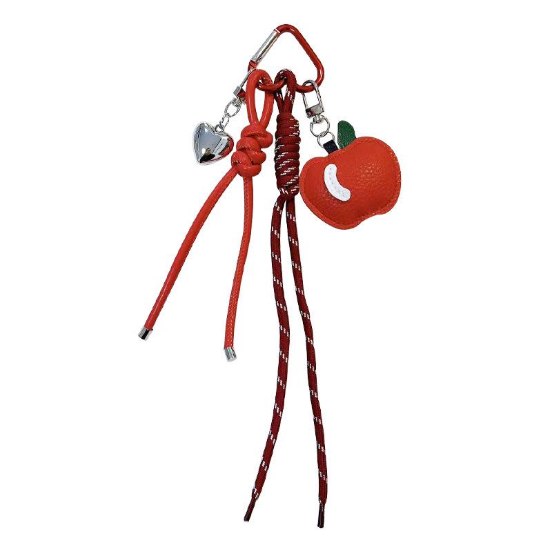 Leather Apple Pendant Keychain with Woven Rope Tassel – Perfect for Car Keys and Christmas Gifts