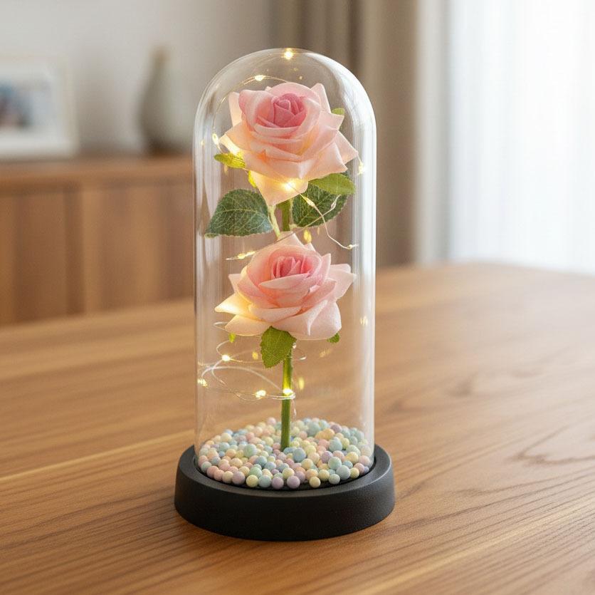 1 Artificial Rose Eternal Flower Glass Cover Creative Bouquet Mother's Day Small Gift Valentine's Day Gift High Sense
