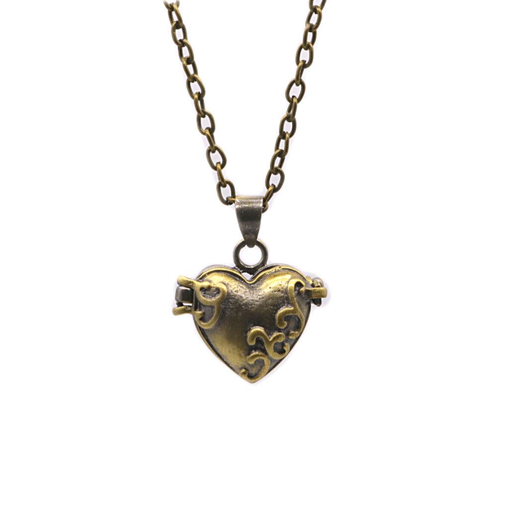 

Antique Brass Heart Locket Necklace - Openable Hollow Memorial Pendant