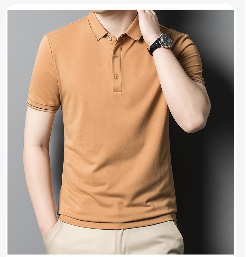Men'S High-End Mulberry Silk Cold Short-Sleeved Polo Shirt Men'S Casual And Comfortable Solid Color Top