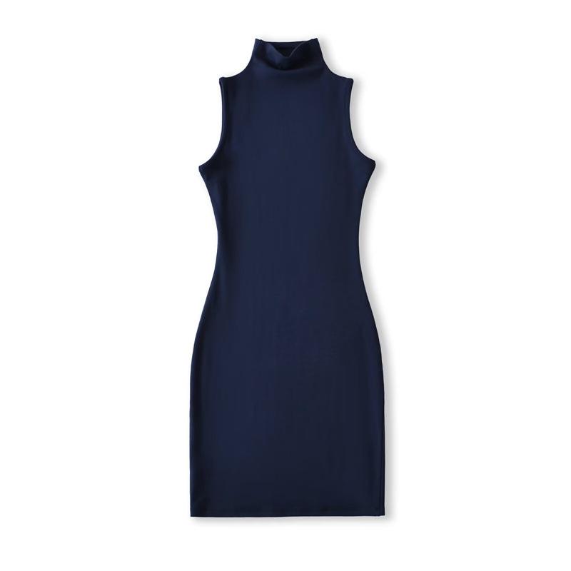 Women's Sleeveless Bodycon Dress: Retro, Mature Style, Stretchy, Slim-Fit, High-Neck, Sexy Short Skirt