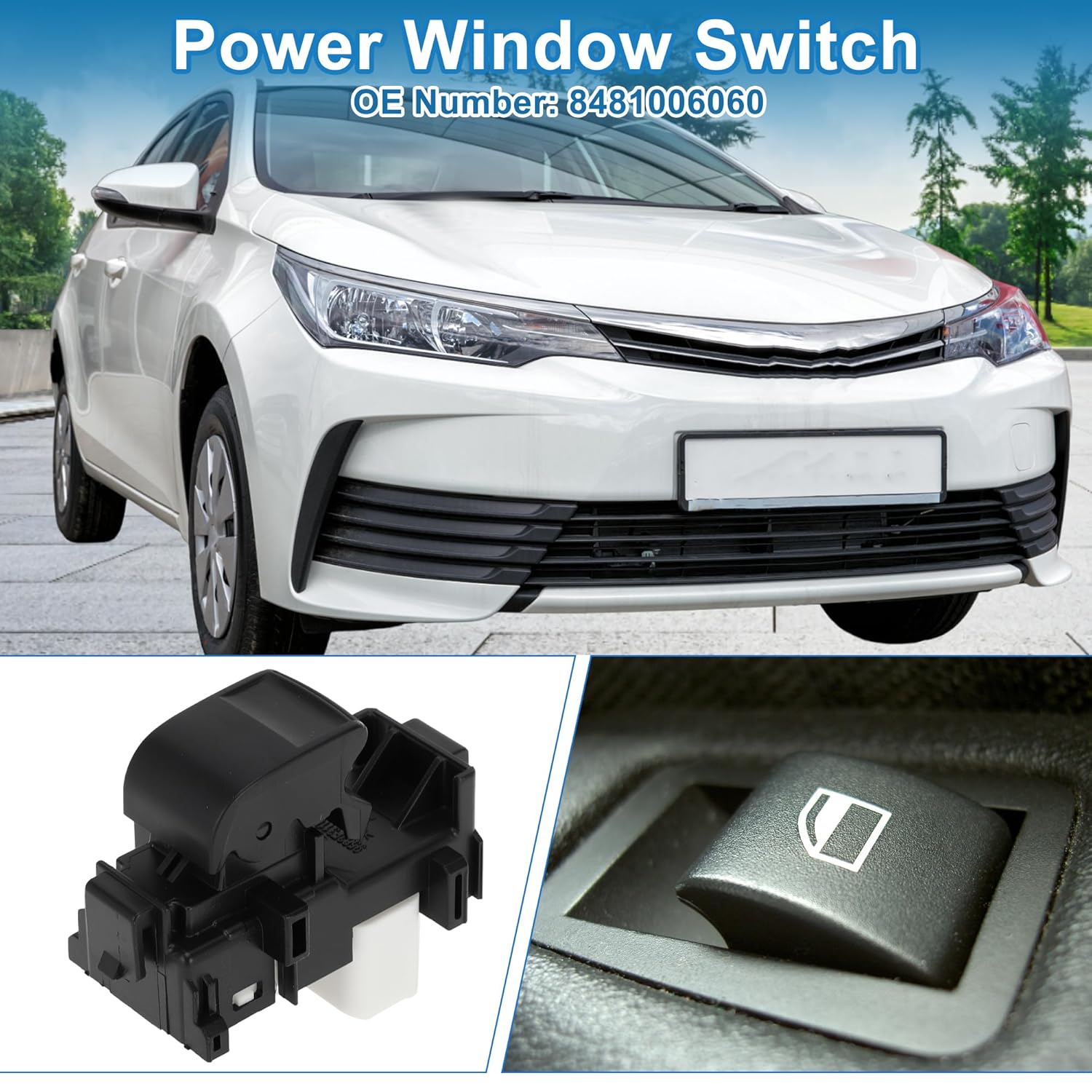Power Window Switch No.8481006060 Passenger Side Window Control Switch for Toyota Camry Corolla RAV4 Black