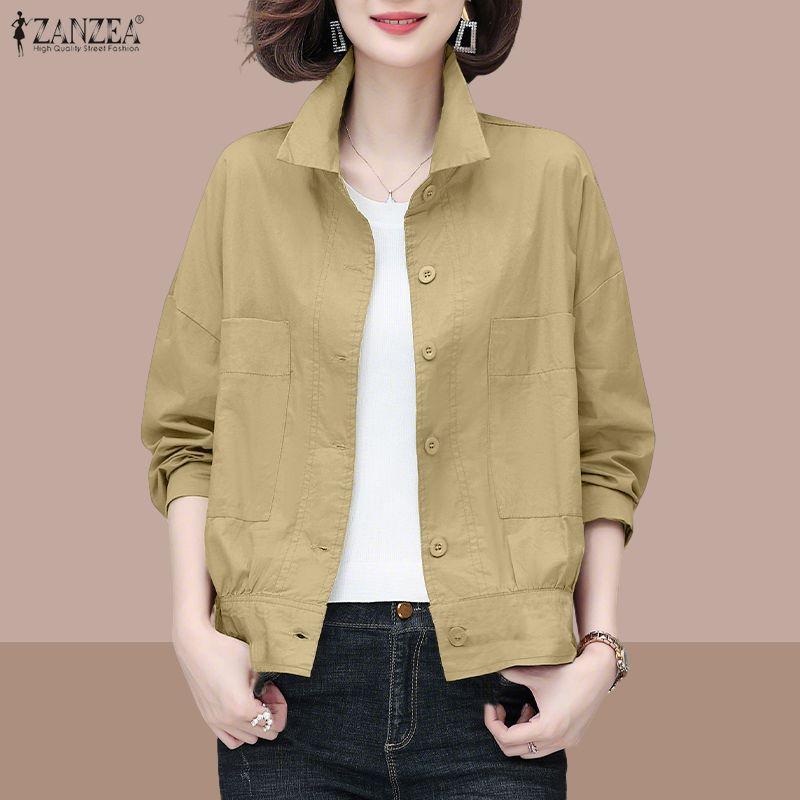 ZANZEA Women Turn Down Collar Loose Casual Long Sleeve Blouse