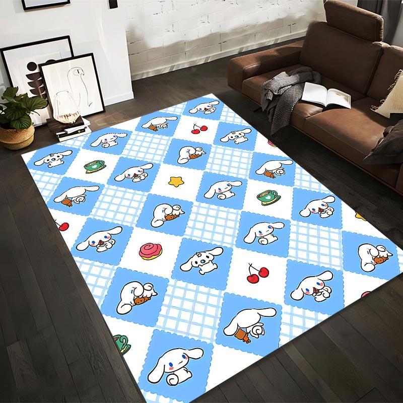 

Cute Cartoon Dog Patterned Carpet with Blue Grid Design and Coffee Cup Details Suitable for use as an anti-slip1 for1room and bedroom sofas 40x60cm( 15x23in )