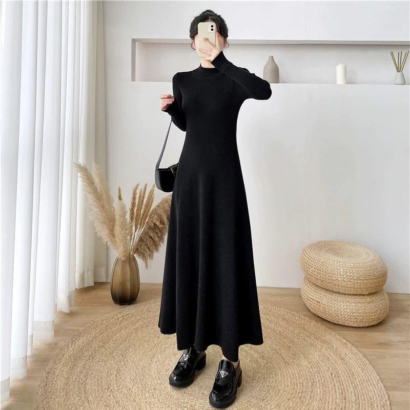 2024 Spring & Autumn Women's High-End A-Line Knitted Slimming Sweater Dress