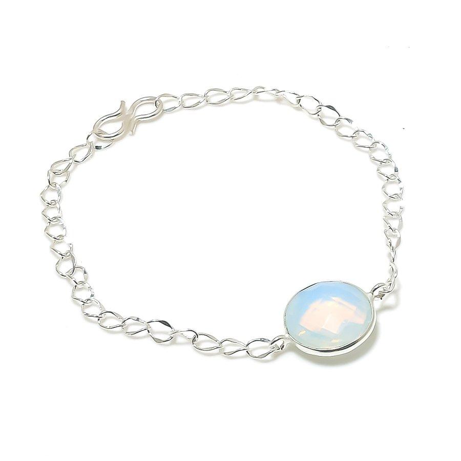 Milky Opal Gemstone Handmade 925 Sterling Silver Bracelet 7-8" GK-7194