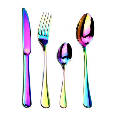4/16/24 Pieces Colorful Stainless Steel Mirror Polished Dinnerware Set Multicolor Cutlery Tableware Fork Knife Teaspoon Wedding Set
