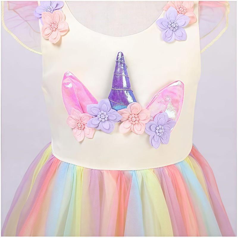 Kinder Regenbogen Einhorn Kleid mit Farbverlauf: Ärmelloser Macaron-Gaze-Rock Prinzessinnen-Set